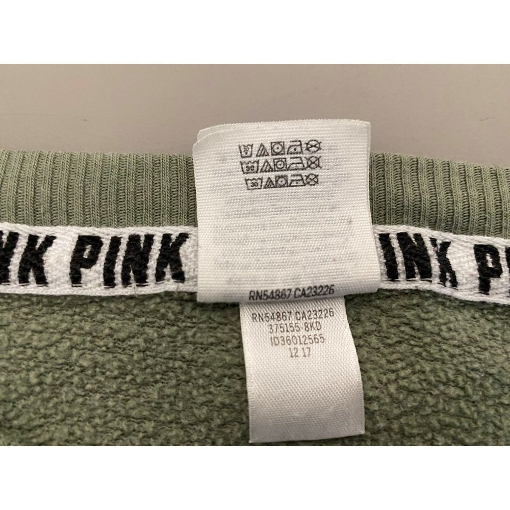 Victoria Secret PINK Boyfriend Sweatshirt Size XS Pullover Dog Logo Green Black - Picture 6 of 11